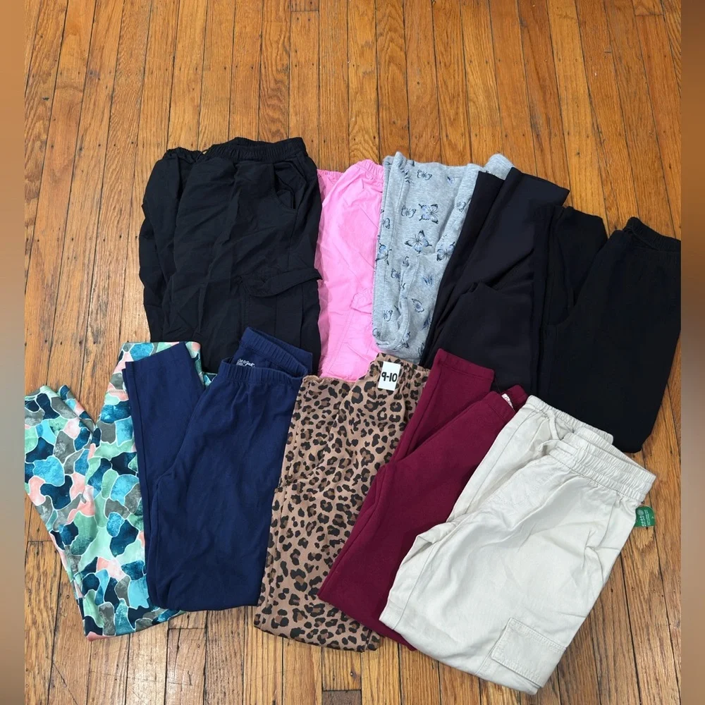Girls Size 10 Pants Bundle 10pc NWT Cargo and Leopard Pants EUC Joggers & More